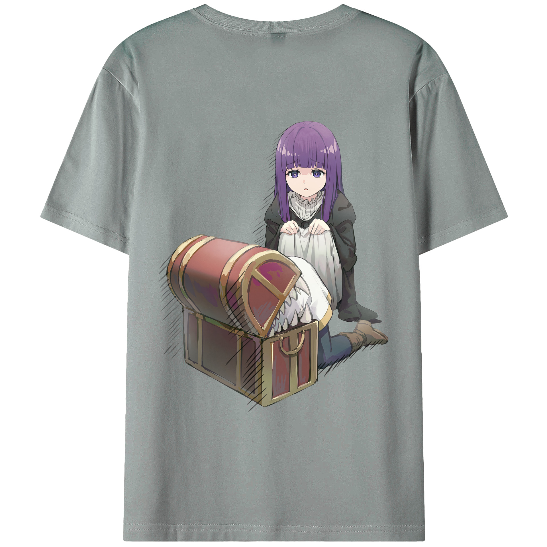 （画像用） 葬送のフリーレン Frieren 綿100％ メンズ半袖Tシャツ（バックプリント） 通気性